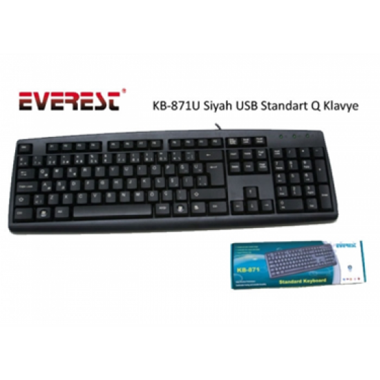 EVEREST KB-871U, USB Kablolu, Türkçe Q,  Standart Klavye (Siyah)